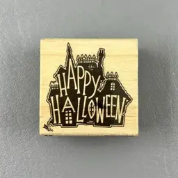 Craft Smart 2”x2” Happy Halloween Haunted House Wood Mounted Rubber Stamp 276870