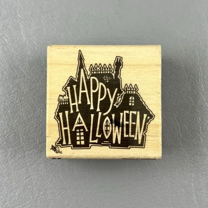 Craft Smart 2”x2” Happy Halloween Haunted House Wood Mounted Rubber Stamp 276870