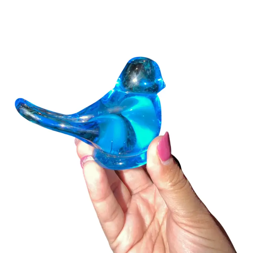 Blue Bird Of Happiness Signed Ron Ray Art Glass 1990 figurine