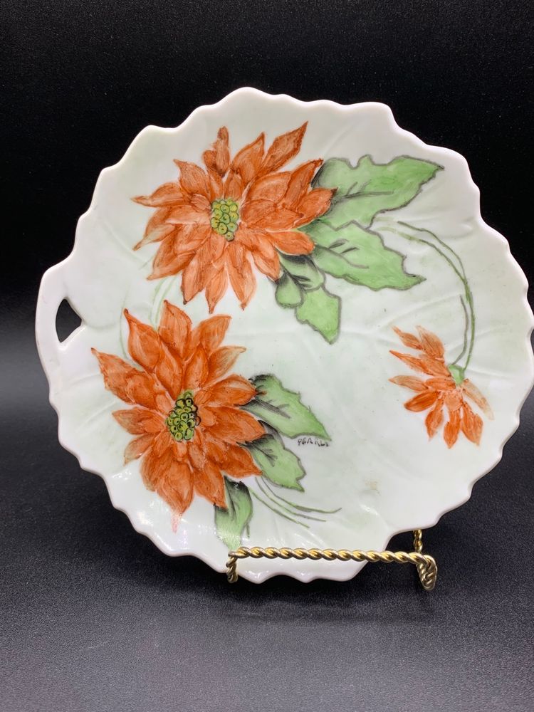 Hand Painted And Signed Poinsettia Plate 1956.