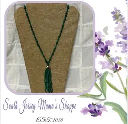 Vintage 32” Malachite Like Stone Hand Beaded Necklace