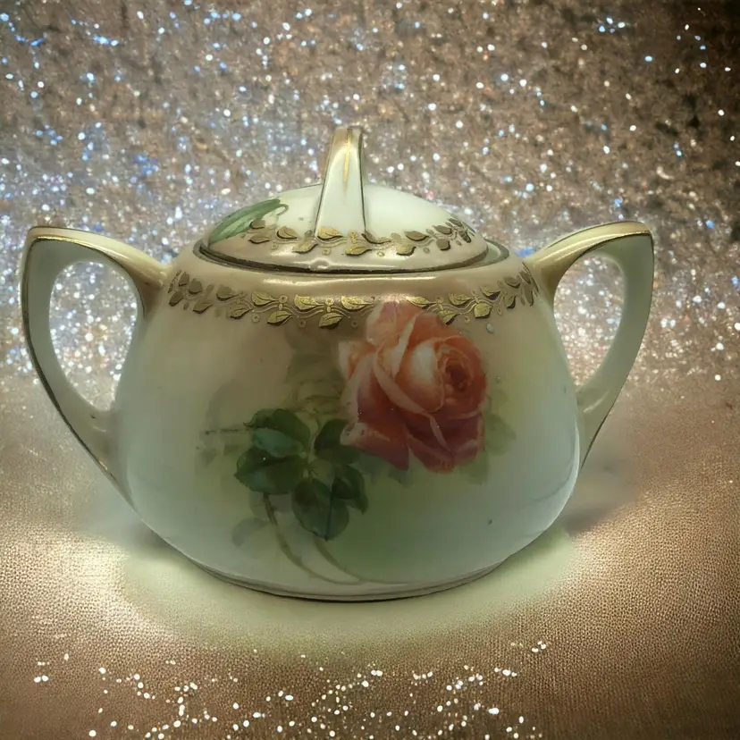 VTG RS Reinhold Schlegelmilch Germany Hand Painted Sugar Bowl Peach Roses