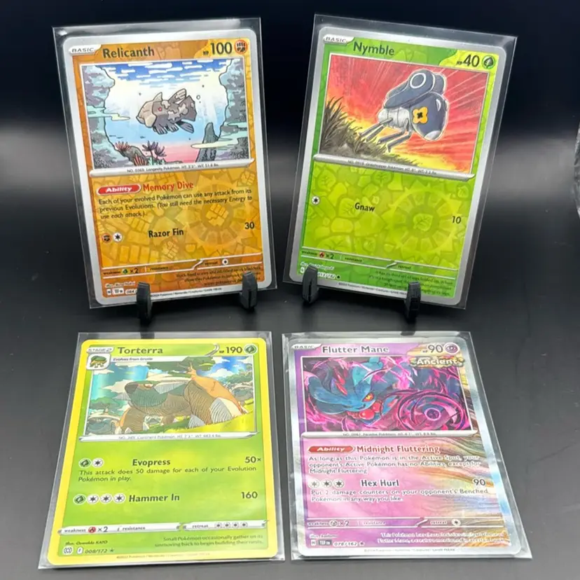 Pokémon Lot Relicanth Pokeball Holo, Nymble Pokeball Holo, Torterra Holo, Flutter Mane Holo
