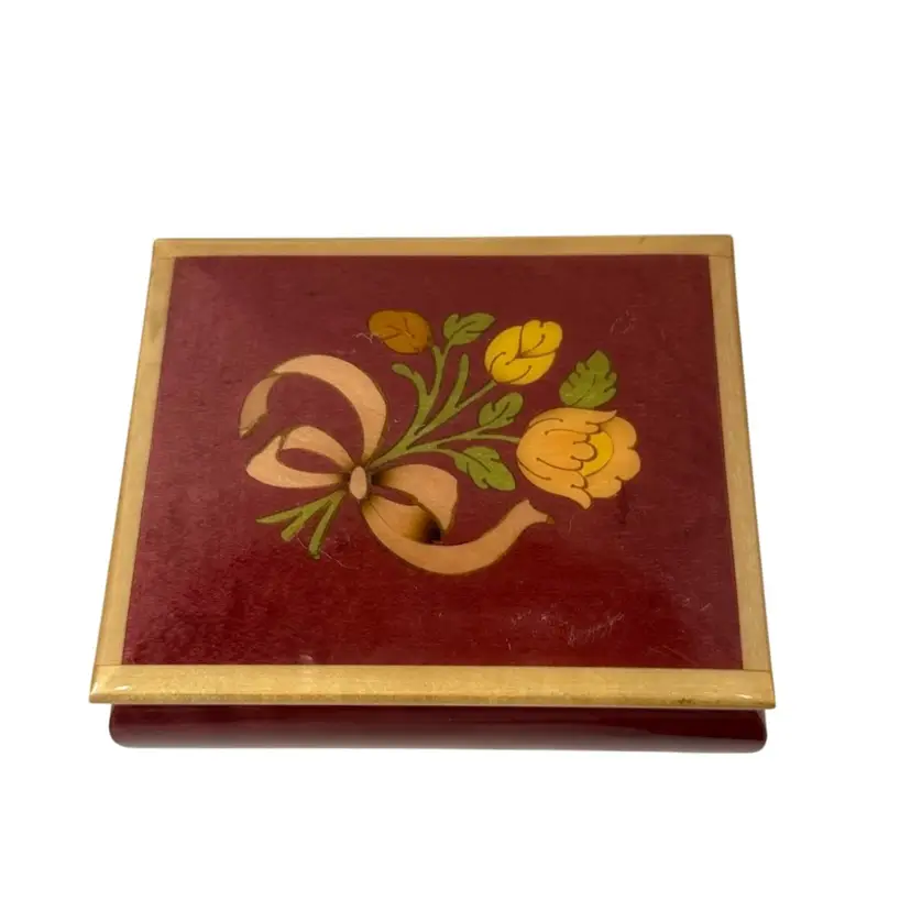 Wood Music Box Italy Floral SEE
 4” L x 3 1/2” W x 2” T