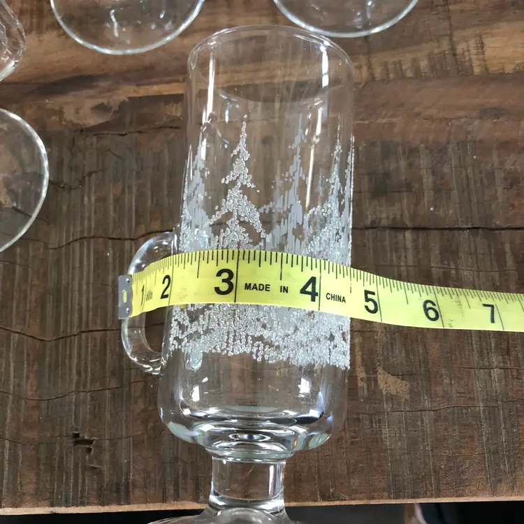 8 Libbey Frosty Pines Irish Coffee Mug Textured Glass Tea Cups Holiday Cocoa