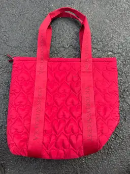 Victoria Secret Red Quilted Hearts Puffer Tote Bag Weekend Weekender Valentines Day