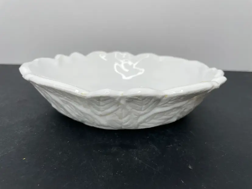 Vintage Milk Glass Bowl Pear Pattern 7” Fruit Trinket Dish