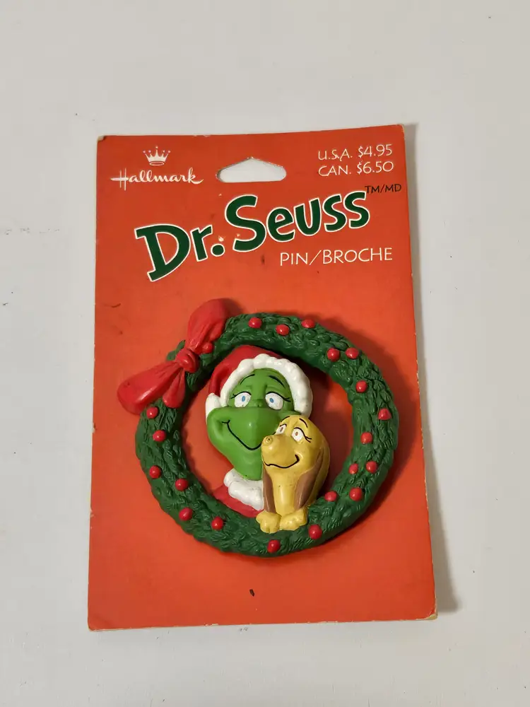 Vtg Hallmark Dr. Seuss Grinch Who Stole Christmas Holiday Pin Brooch Green Red