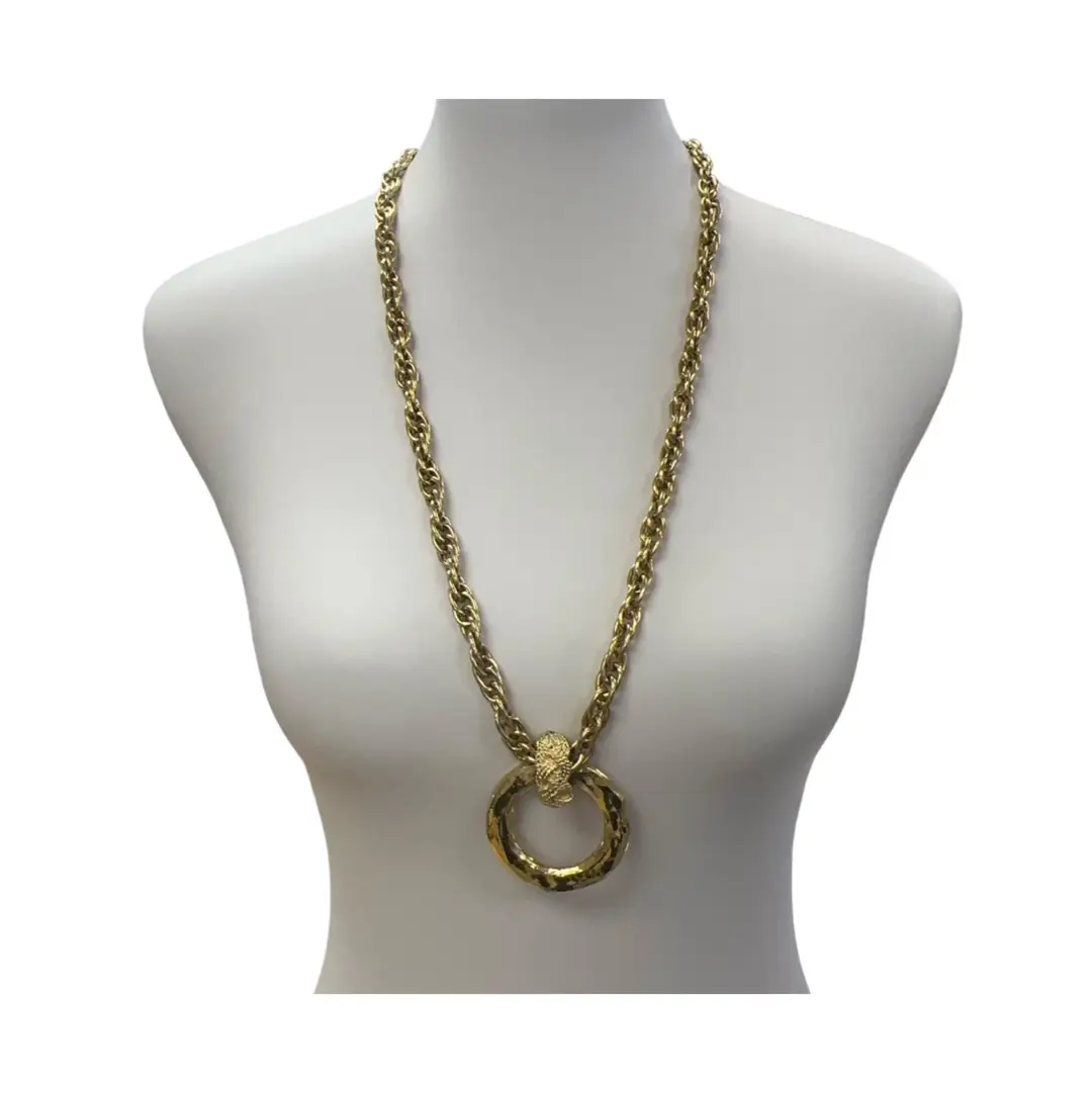 Chanel Vintage Gold Circle Pendant Necklace