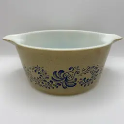 Pyrex 475-B Casserole Homestead 2.5 Quart Vintage Blue Tan No Lid