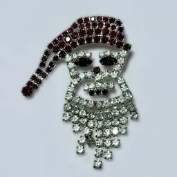 Vintage Bling Rhinestone Articulated Santa Christmas Silvertone Brooch