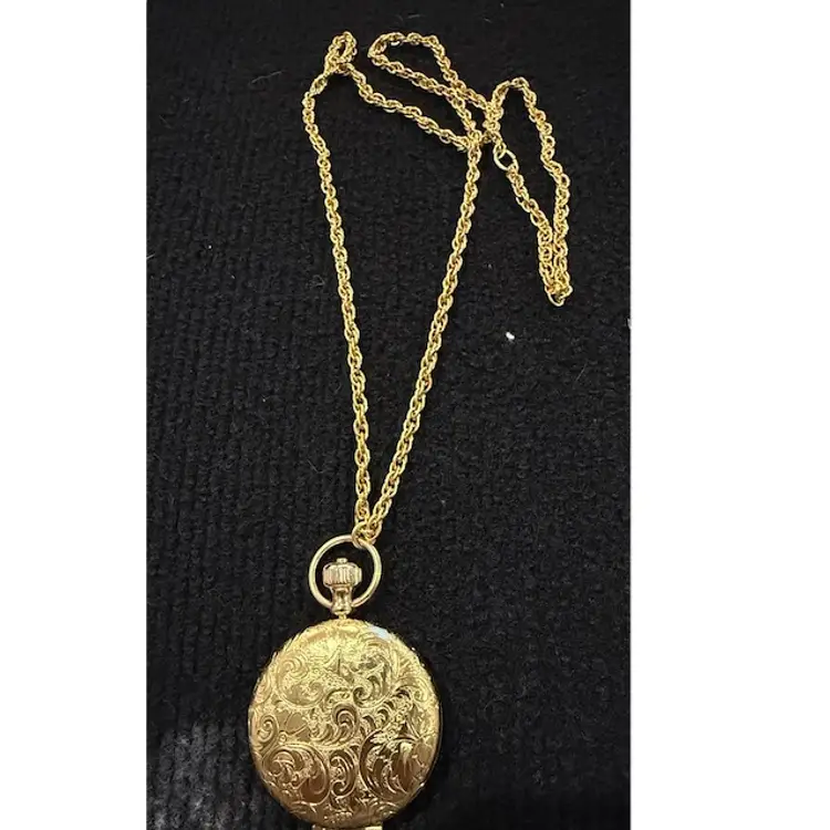 Vintage Estée Lauder Gold Tone Necklace | Powder Compact | Mirror | Chain 30in