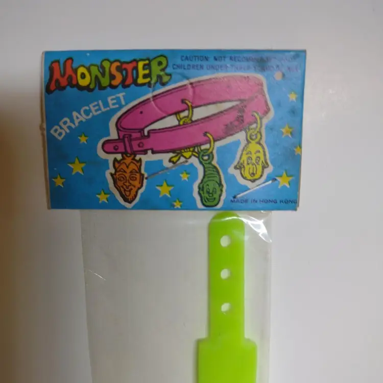 Monster Charm Bracelet Ghost Skull Devil Goblin Plastic Charms NOS Creepy Halloween Horror