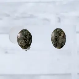 Vintage Clip On Earrings Green & Tan Tones Oval