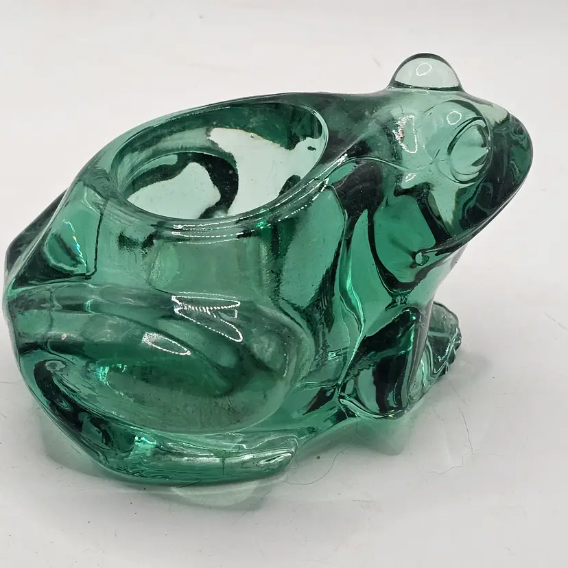 Frog glass candle Votive Holder Indiana Glass vintage green