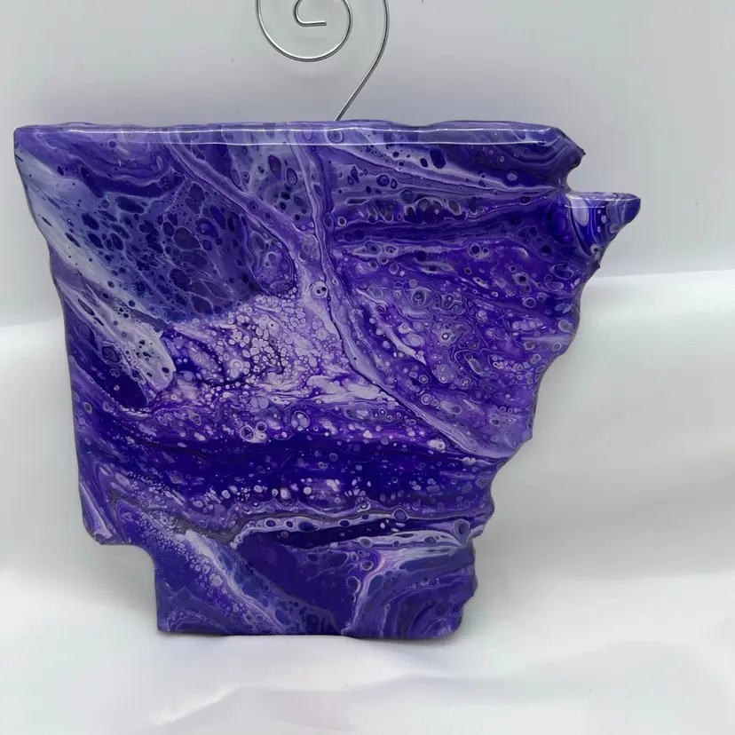 Original Artwork. Acrylic Pour Painted Arkansas Ornament Sealed With Resin.