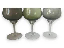 Vintage Sasaki Hawthorne Hand Blown Crystal Champagne Glasses | green gray black