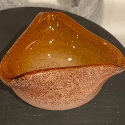 Art Glass Trifold Triangle Trinket Dish Orange White Speckles Hand Blown