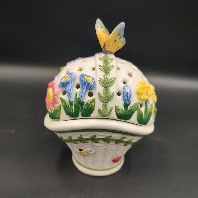 Vtg Portmeirion Botanic Garden Basket Tea Light Holder