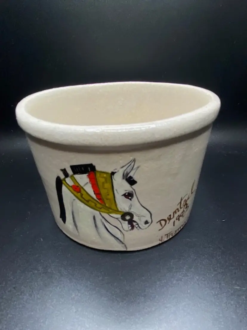 Roseville Pottery Mini Crock with Hand Painted Horse