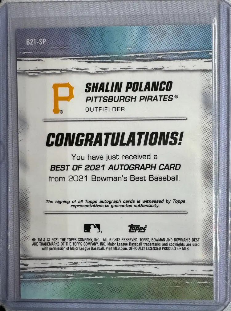 2021 Bowman’s Best Shalin Polanco Best Of 2021 Auto Pittsburgh Pirates