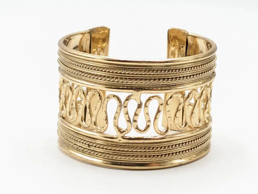 Etruscan Style Cuff Bracelet Gold Tone Jewelry