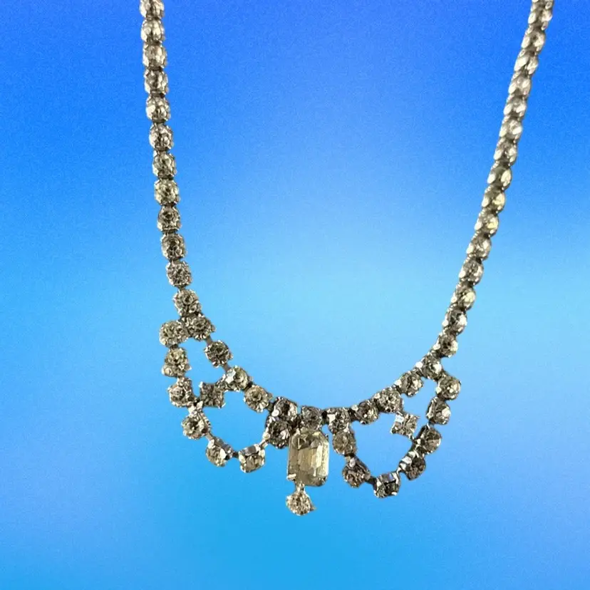 Vintage Crystal Silver Tone Rhinestone Choker Fold Over Clasp