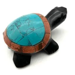 10 - Stone Turtle Black Onyx/Obsidian, Goldstone, Turquoise 2.75”