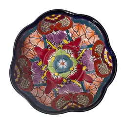 Mexican Talavera Pottery Centerpiece Decorative Serving Bowl Folk Art Mexico 3x8.5"