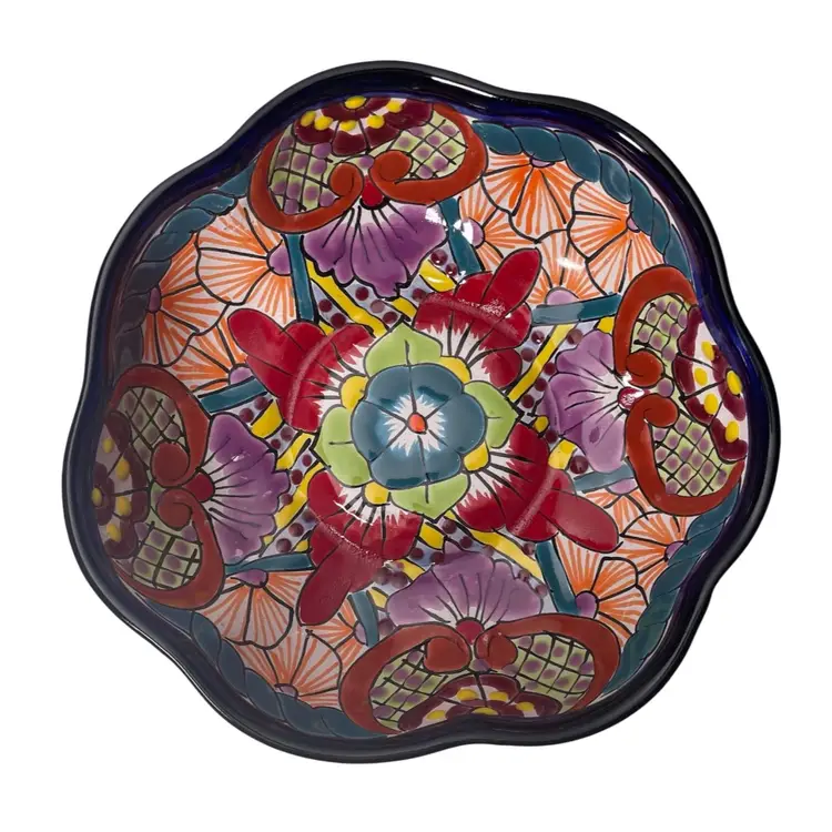 Mexican Talavera Pottery Centerpiece Decorative Serving Bowl Folk Art Mexico 3x8.5"