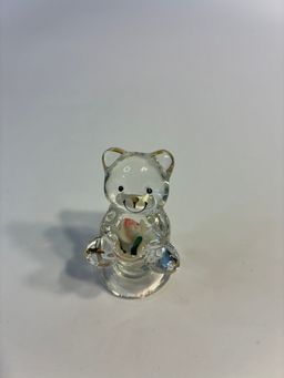 Mini Glass Bear With Flowers 1.75”