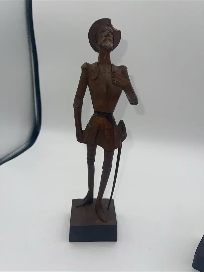 Vintage Carved Wood Don Quixote Statue Spain Wooden Carving Figure missing lance