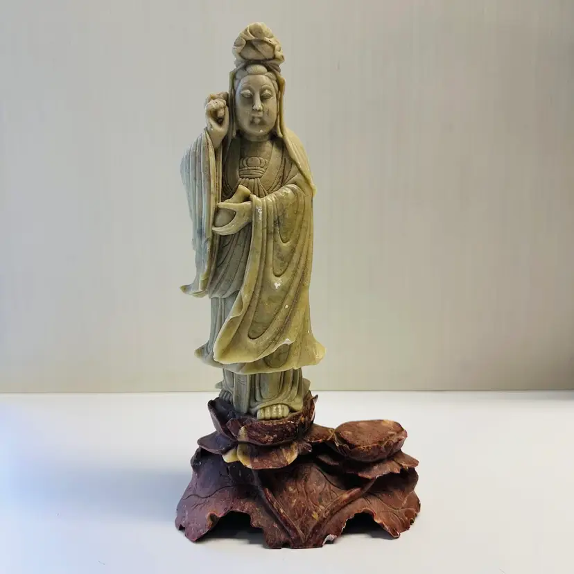 Vintage Asian Goddess Carved Soapstone Figurine Sculpture
