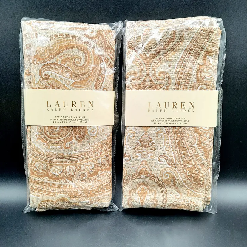 Ralph Lauren Fenton Paisley Napkins Cream Beige Tan Brown Set of 8 Cotton New