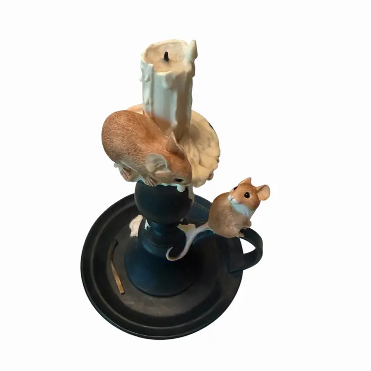 Sherratt & Simpson - Mice pair on Candlestick (55197). Hand crafted & painted