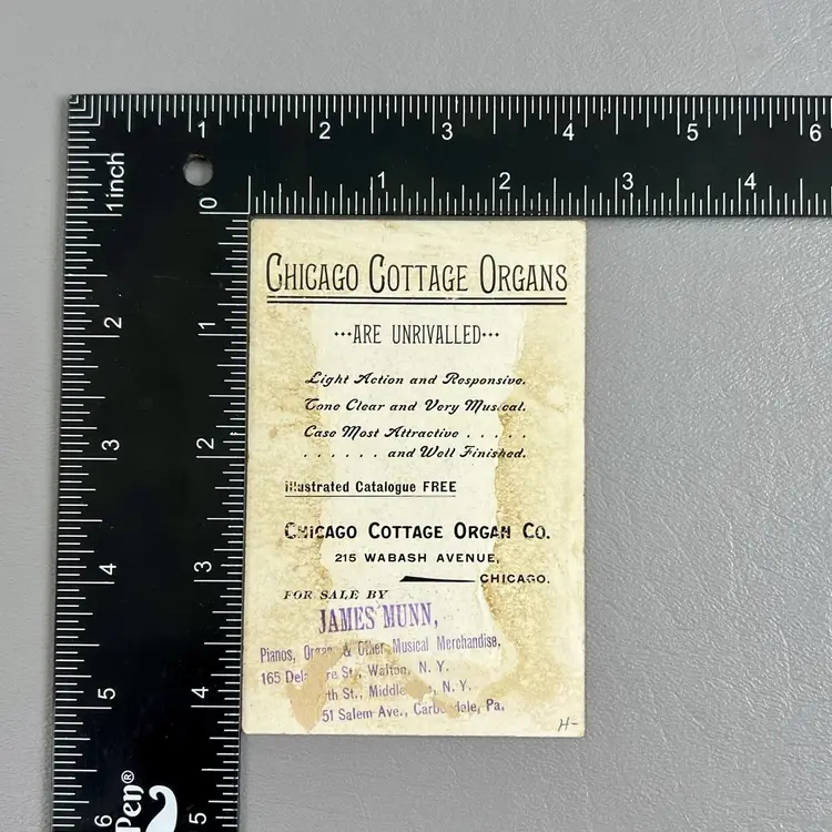 Victorian Trade Card Chicago Cottage Organs Chicago IL 3 Girls Ice Skating 4"