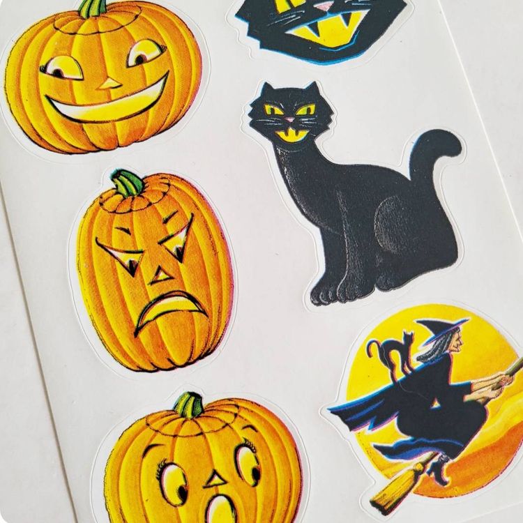 Vintage Dennison Halloween Pumpkin Black Cat Seals