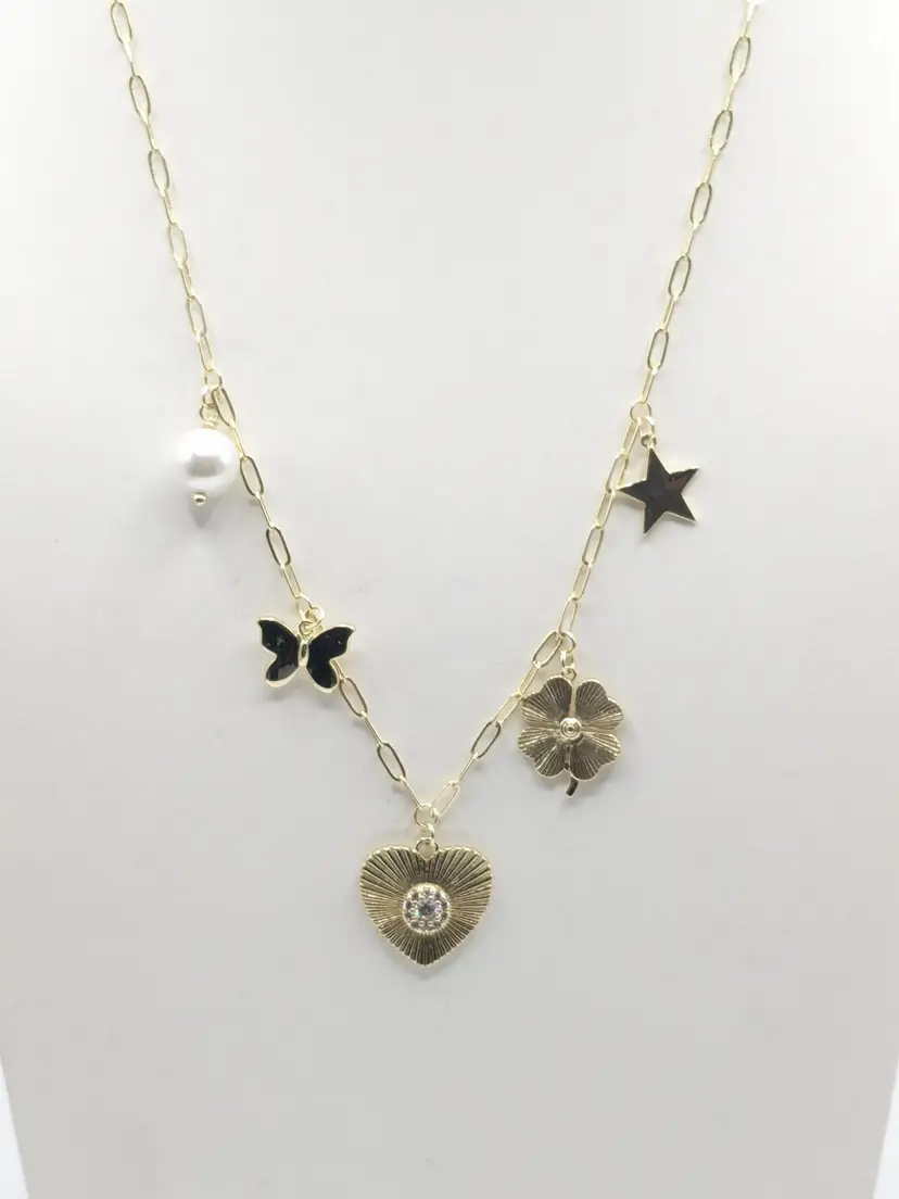 Jennifer Miller 14K Gold Plated Heart and Charm Chain Necklace