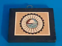 Vintage Southwest Native American SAND ART Plaque of The Great God Spirit 1974