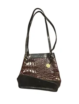 Brahmin Vintage Shoulder Purse Bag Brown Black Crocodile Charm Classic Snap