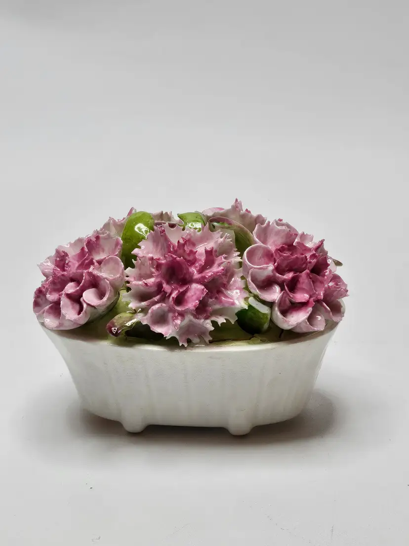 Vtg Aynsley England August Carnation Porcelain Flower Basket W/ Pink Carnations