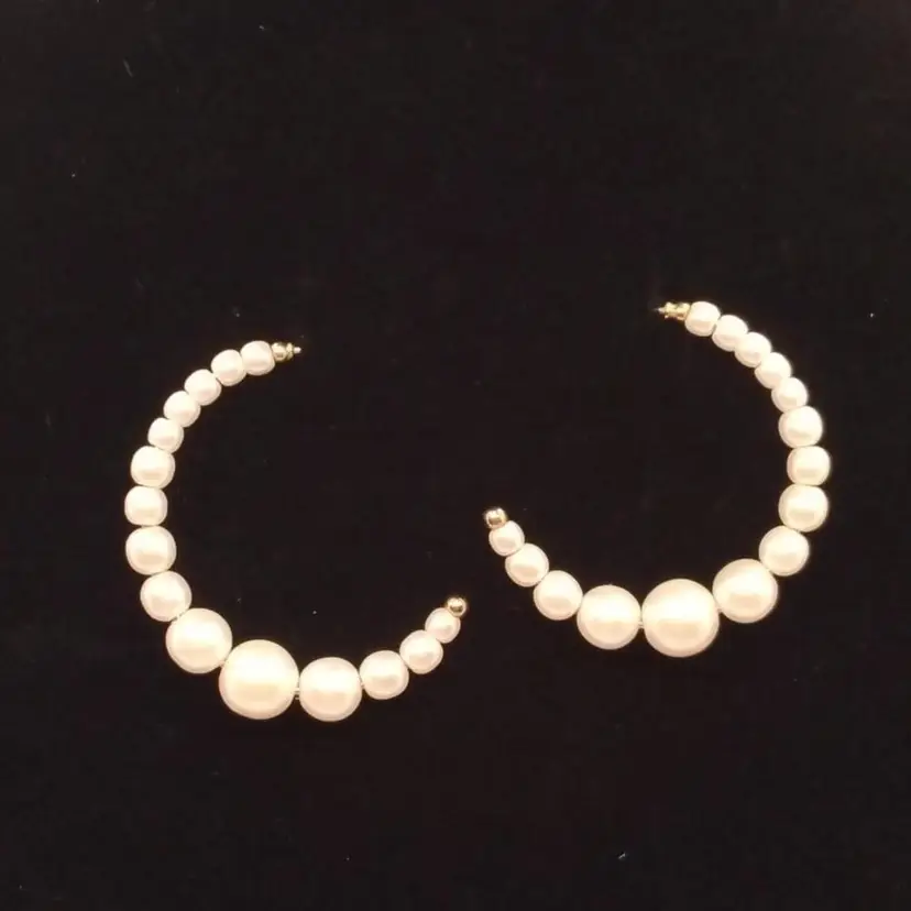 Vintage Pearl Open Hoop Earrings