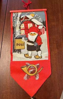 Vintage Jute Christmas Elf Gnome Wall Hanging Card Holder Bell Sweden Stildukar