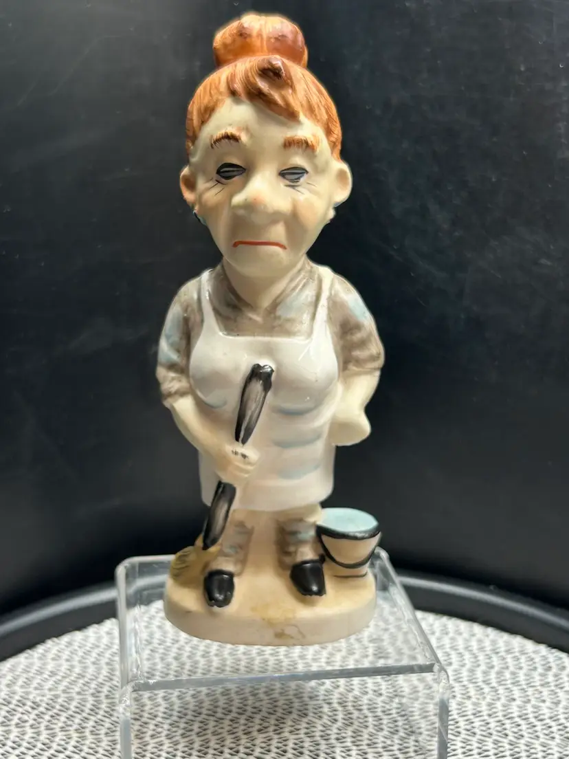 Vintage Kreiss Ceramics Mr Morticians Cleaning Lady Assistant Japan 1950s Figurine