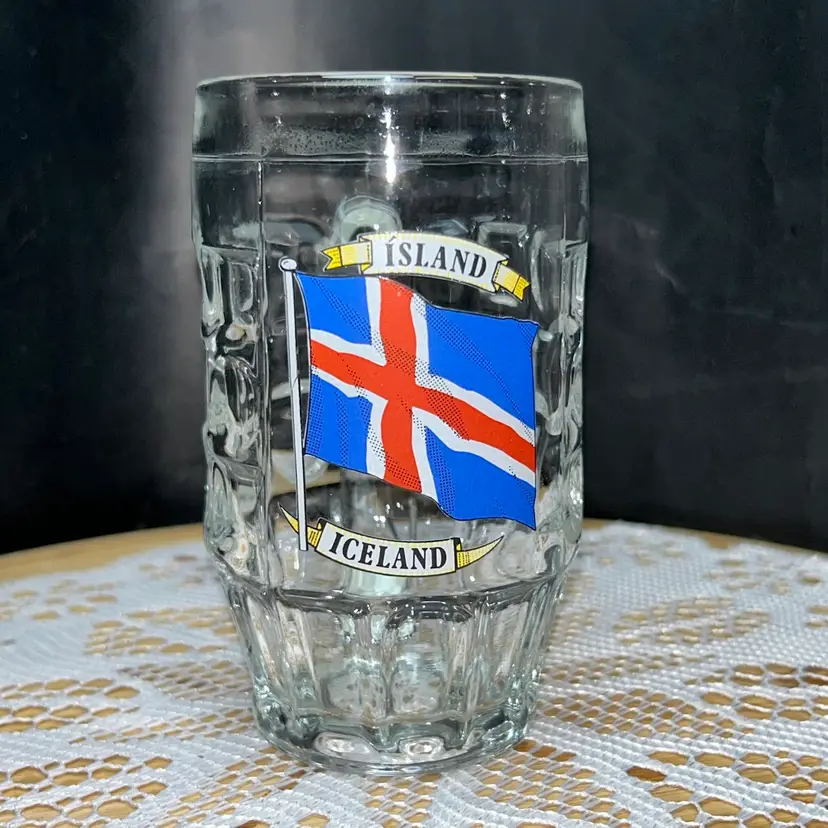 Iceland Souvenir Beer Glass/Mug- Flag In Front,