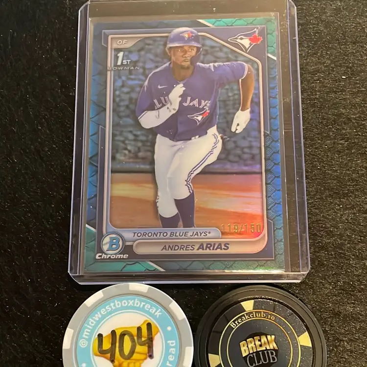 2024 Bowman Chrome Andres Arias Auto Blue Reptilian Refractor 119/150 1st Bowman Blue Jays