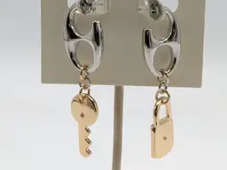 Nordstrom Open Edit Silver Gold Tone Mariner Link Lock and Key Earrings NWT