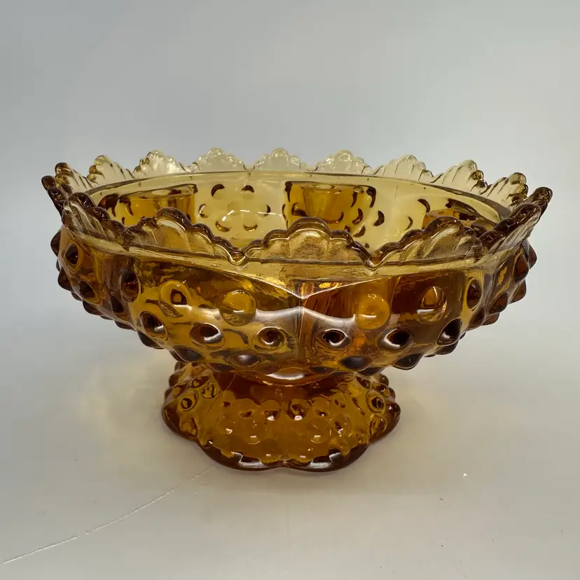 Vintage 1950's Fenton Amber Pedestal Hobnail Glass Bowl Candle Holder