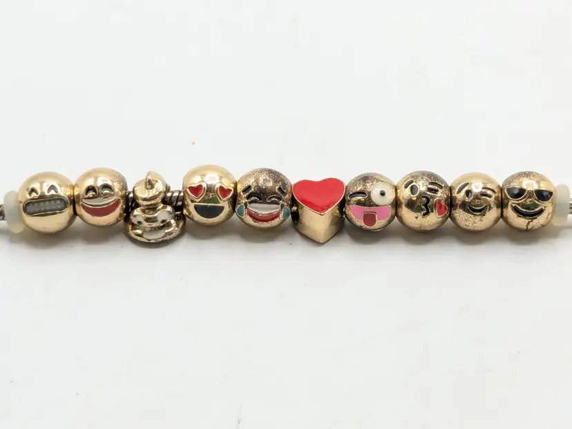 Emoji Bead Slide Charm Bracelet Gold Tone READ