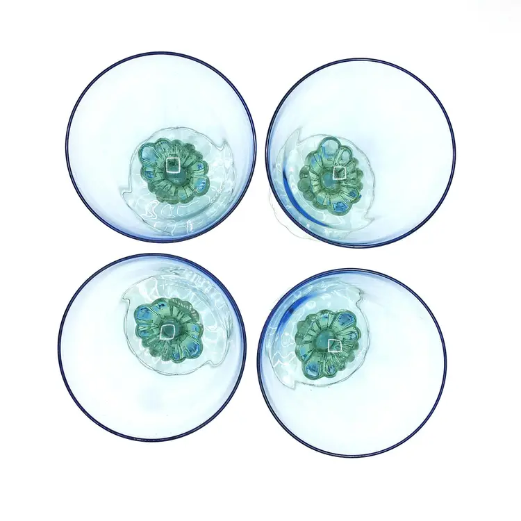Set of 4 Bormioli Rocco Bahia Blue Green Water Wine Champagne Goblets, Stemmed Glassware